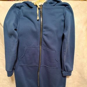 Smokey Blue Hooded Calf-Length Coat